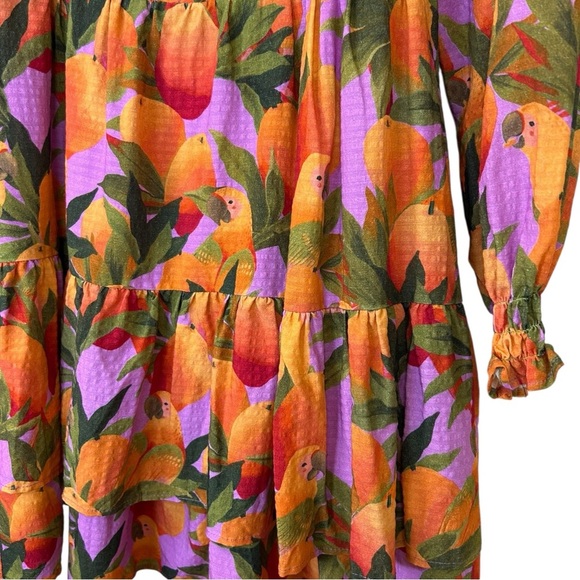Farm Rio - NWT, Women’s ‘Mango Macaws’ Long-Sleeve Mini Dress in Lilac - Small - Picture 15 of 17
